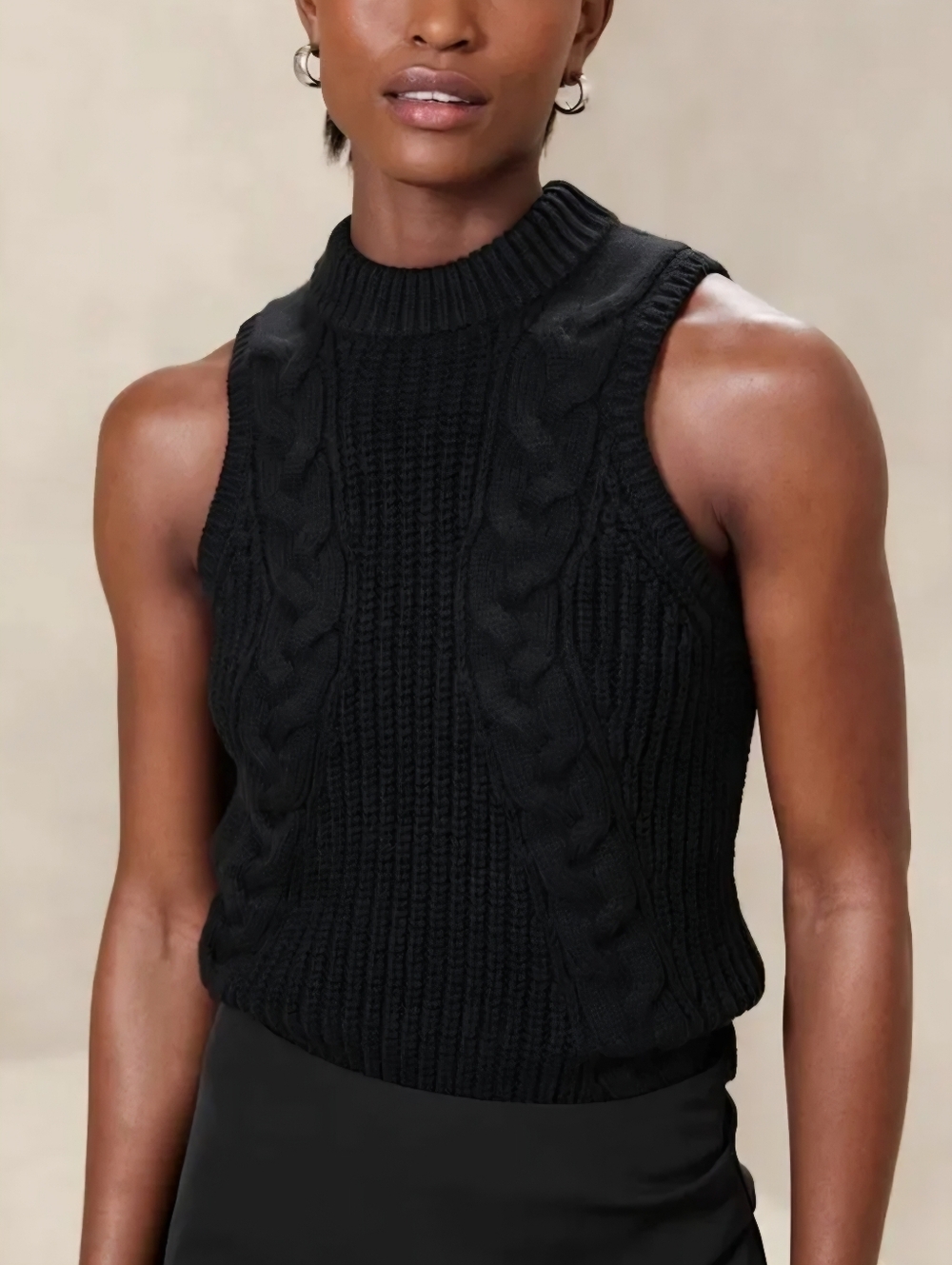 BANANA REPUBLIC Black Chunky Cable Knit Sleeveless Sweater Vest | Tank Women's L